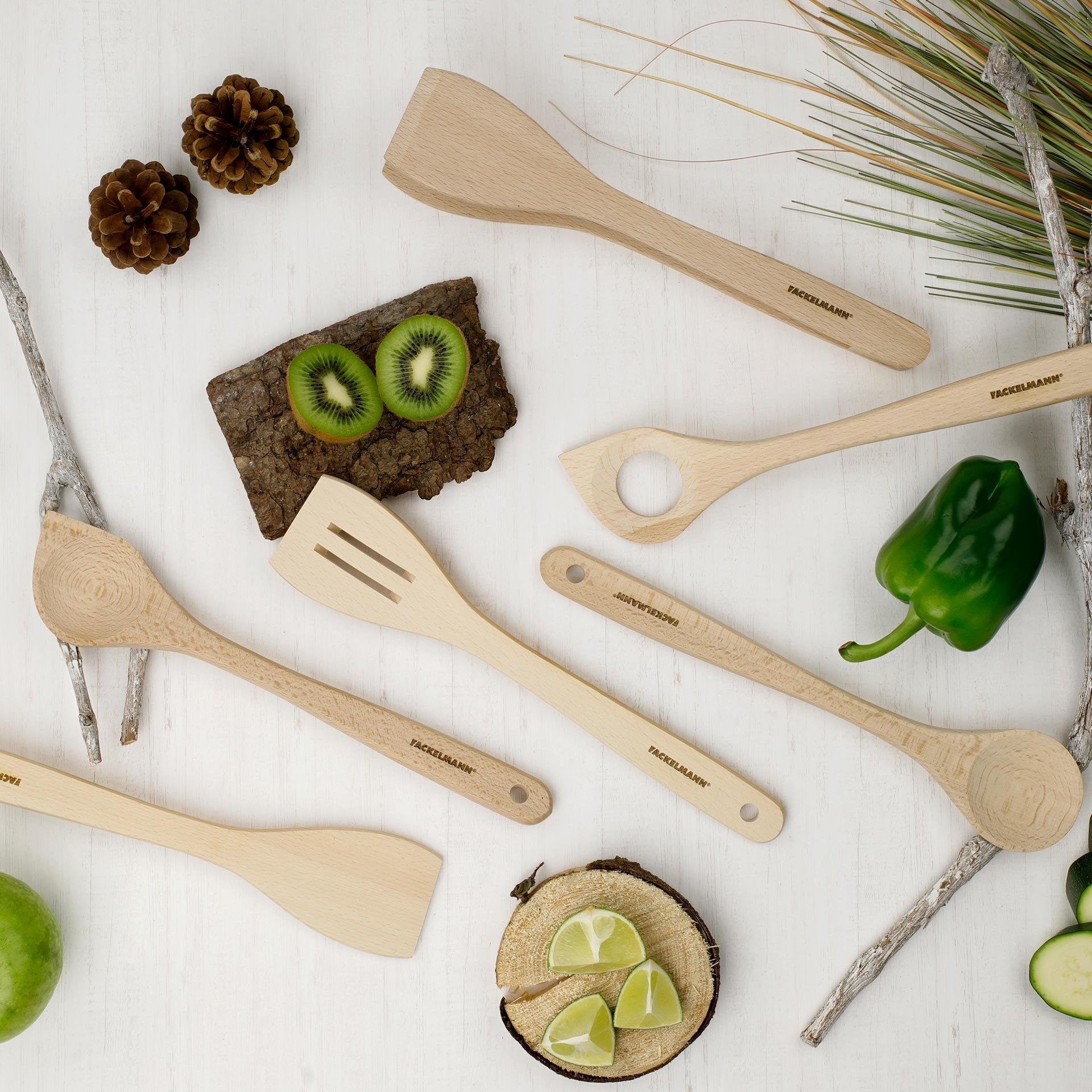 Set D'ustensiles De Cuisine En Bois Avec Support Et Repose-cuillère – Neuf