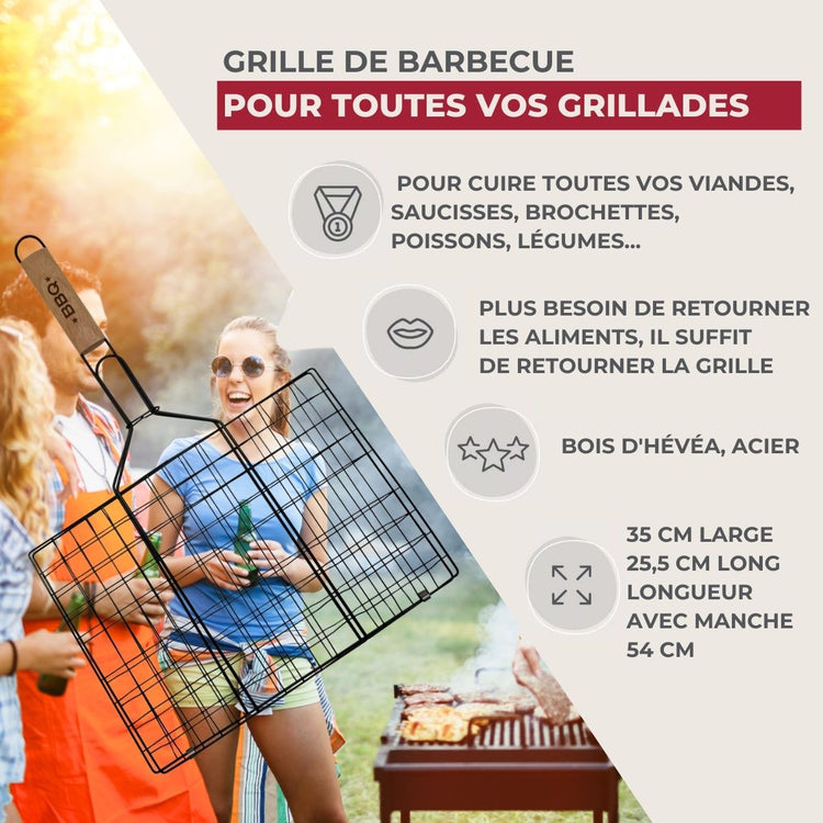 Lot de 2 grilles barbecue 35/25,5/54 cm en acier inoxydable et bois Fackelmann Barbecue