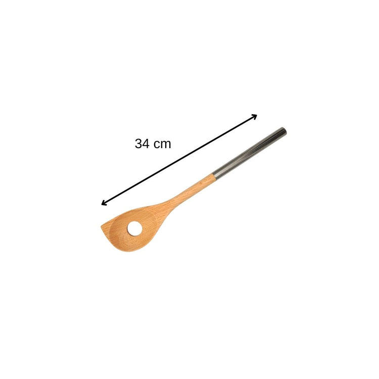Ensemble de 2 Cuillères en bois biseautée avec un trou manche inox 34 cm Fackelmann Boissellerie
