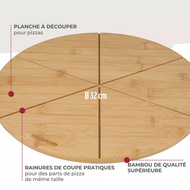 Ensemble de 4 Planches à pizza avec rainures de coupe, Ø 32 cm