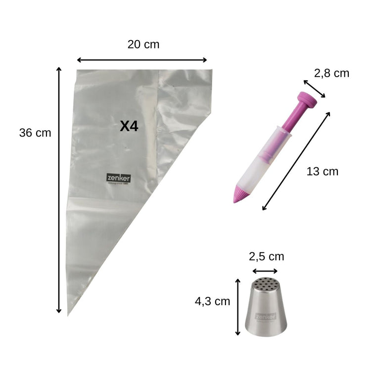 Ensemble de 2 Sets de poche à douilles, douilles et stylo de décoration pour gâteaux Zenker Spécial Football