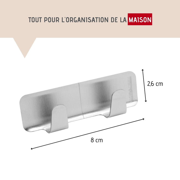 Ensemble de 2 Crochets adhésif mural double rectangulaire Fackelmann Tecno