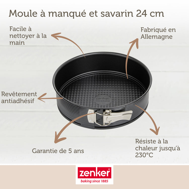 Ensemble de 2 Moules à manqué et à savarin double fond 24 cm Zenker Black Metallic