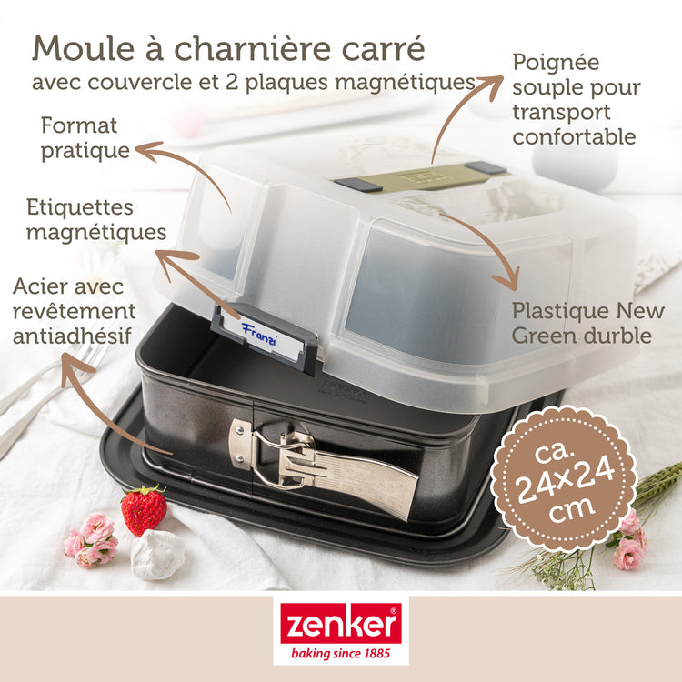 Ensemble de 2 Moules à charnière carré avec couvercle 23 cm Zenker Bake Click and Go