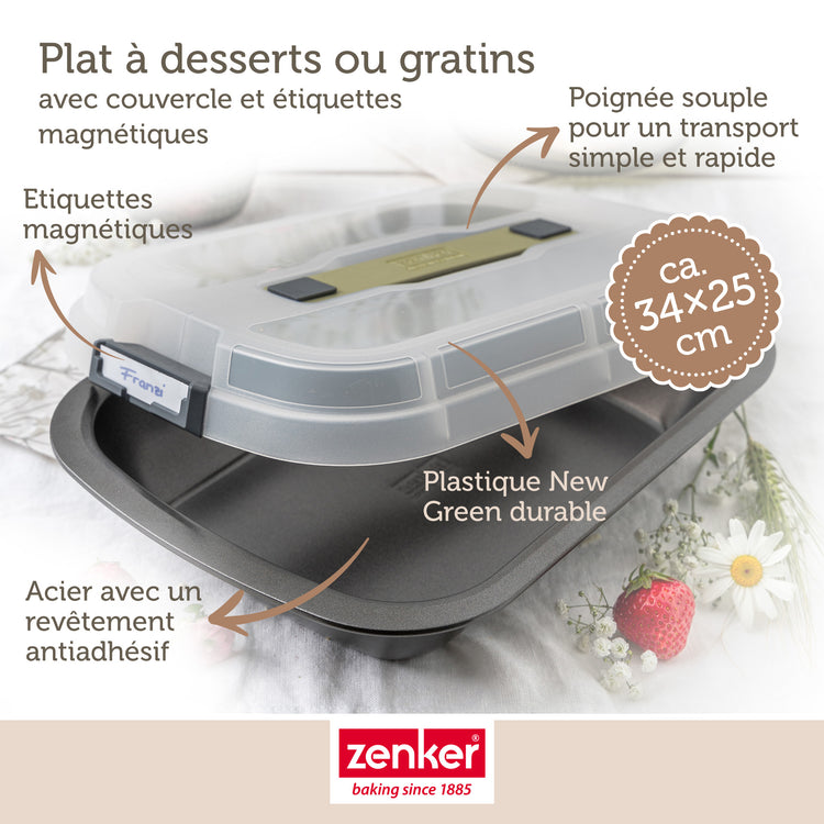 Ensemble de 2 Moules à gâteaux rectangulaire avec couvercle de transport 34 x 24 cm Zenker Bake Click and Go