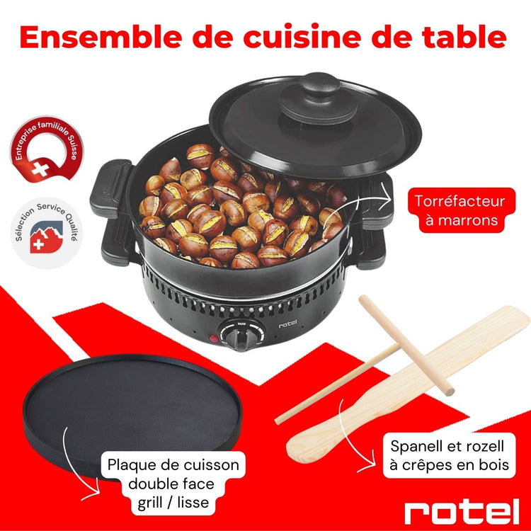Torréfacteur à marrons, crêpière et grill électrique multifonctions Rotel