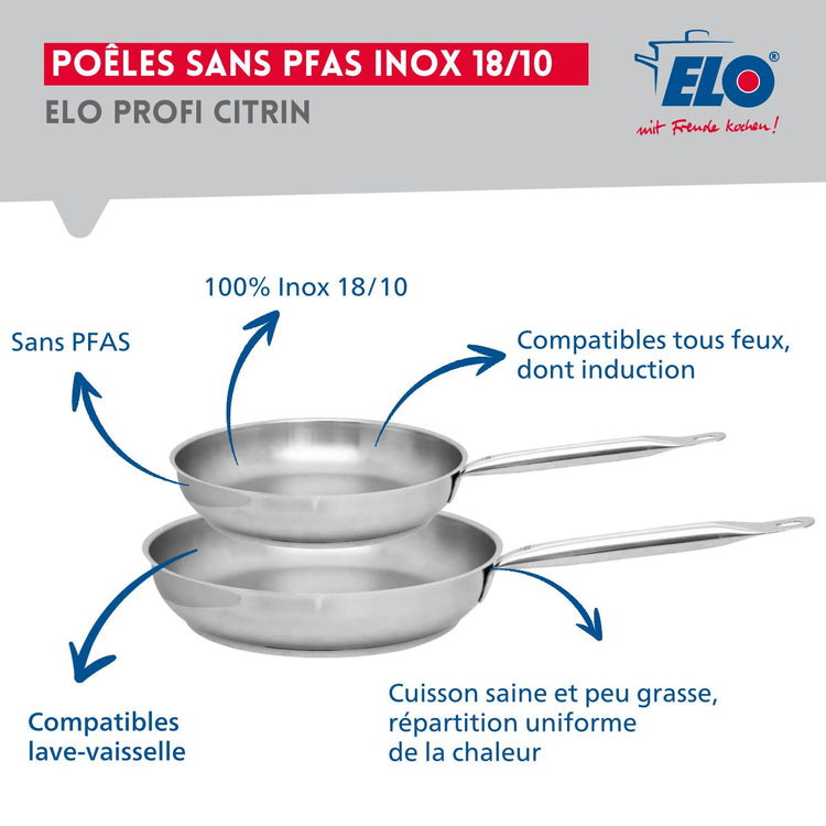 Ensemble de 2 Poêles de cuisson 24 et 28 cm et 4 faitouts 14, 16, 20 et 24 cm Elo Profi Brillant