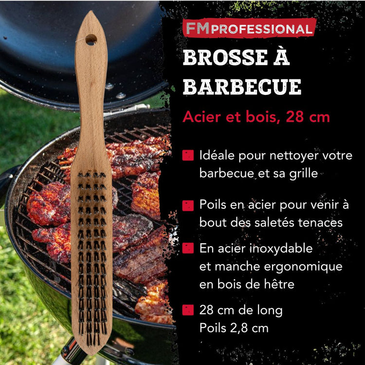 Brosse à nettoyer le barbecue 28 cm bois et acier FM Professional