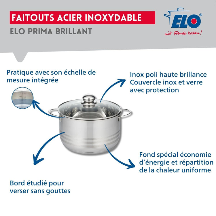 Ensemble de 3 Poêles de cuisson 24, 28 et 32 cm et 1 faitout 24 cm Elo Profi Brillant