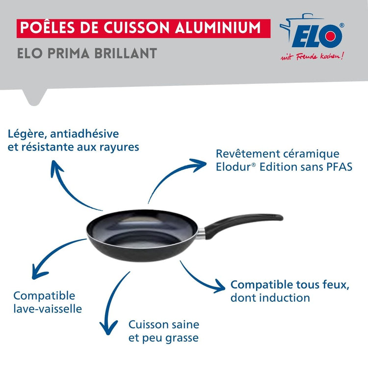 Ensemble de 1 Poêle de cuisson 24 cm et 2 faitouts 16 et 20 cm Elo Prima Brillant