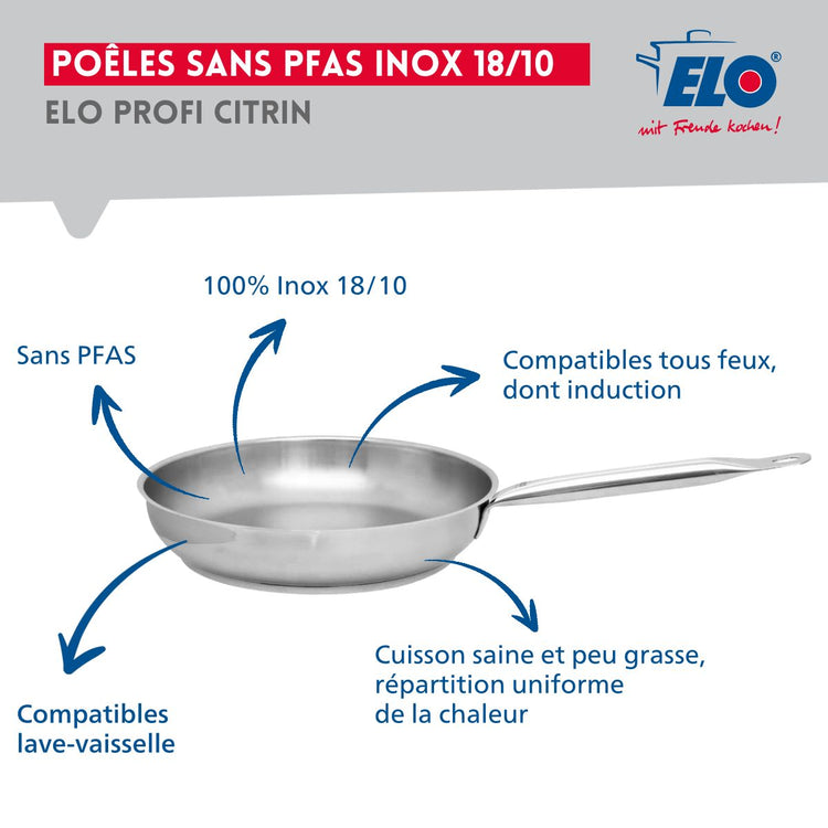 Ensemble de 1 Poêle de cuisson 28 cm et 4 faitouts 12, 14, 20 et 24 cm Elo Profi Brillant