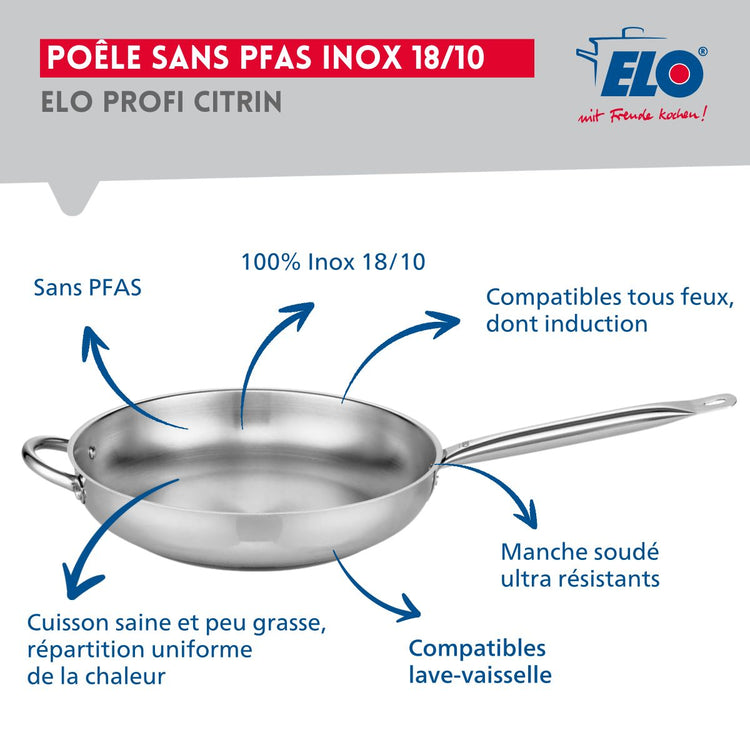 Ensemble de 1 Poêle de cuisson 32 cm et 3 faitouts 14, 16 et 24 cm Elo Profi Brillant