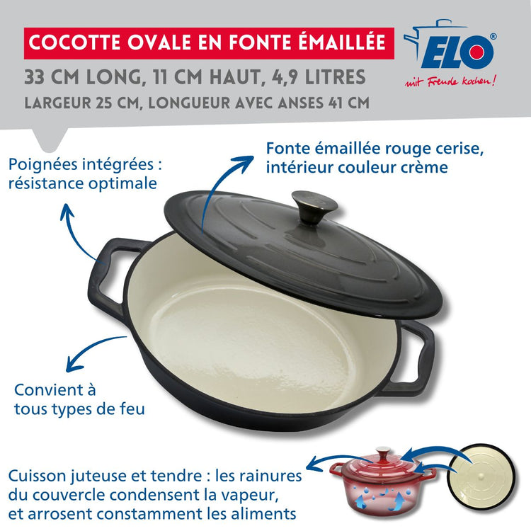 Cocotte en fonte émaillée gris classique 33 cm 5 L Elo