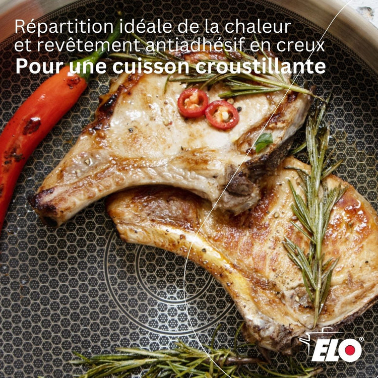 Poêle wok 30 cm en inox 18/10 Elo Relief Evolution