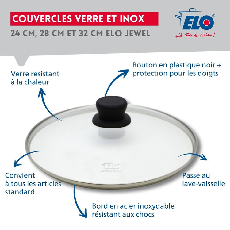Set de 3 Poêles 24, 28 et 32 cm céramique sans PFAS et 3 couvercles Profi Therm Platinum Elo