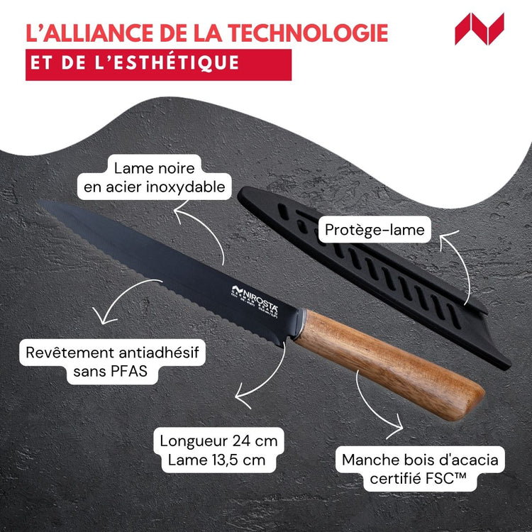 Couteau de cuisine lame crantée 24 cm Nirosta Flow
