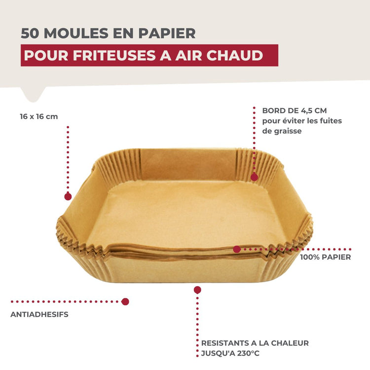 50 Moules en papier cuisson pour air fryer carrés 16 cm Fackelmann Divers