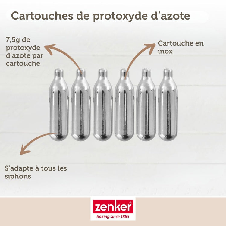 Lot de 6 cartouches de protoxyde d'azote pour siphon à Chantilly Zenker