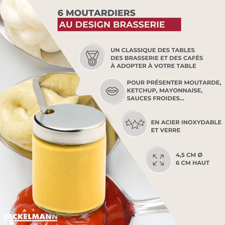Lot de 6 pots à moutarde avec cuillère Fackelmann
