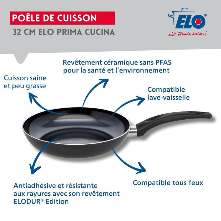 Poêle de cuisson avec revêtement céramique sans PFAS 32 cm Prima Cucina Elo
