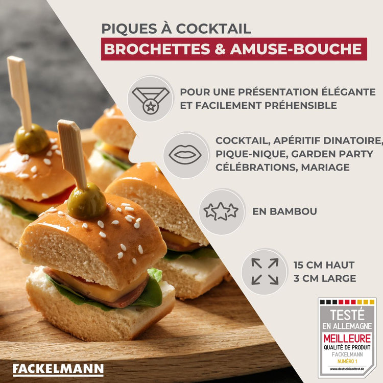 Lot de 70 piques à brochette 15 cm Fackelmann Nature