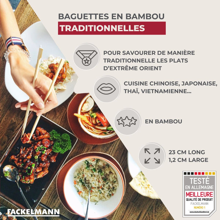 Lot de 10 paires de baguettes de 23cm en bambou Fackelmann Asia Line
