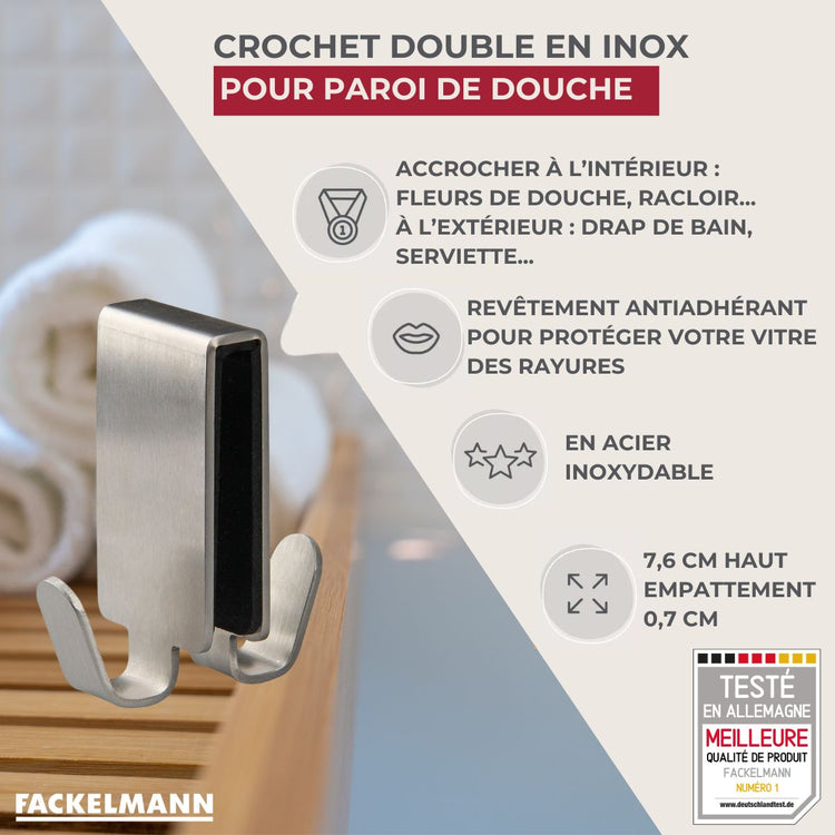 Double crochet pour paroi de douche en inox Fackelmann Tecno
