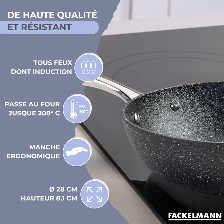 Wok 28 cm fonte aluminium revêtement antiadhésif céramique sans PFAS Fackelmann