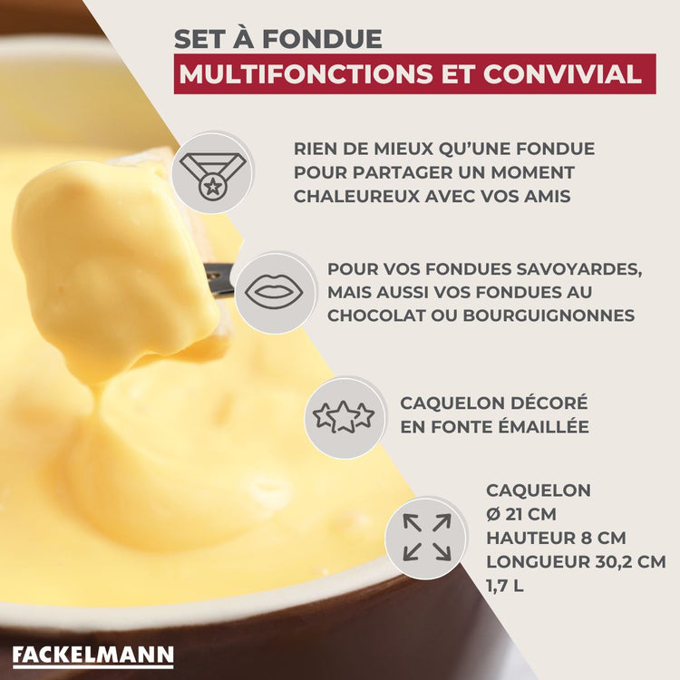 Set à fondue Savoyarde 4 personnes fonte émaillée Fackelmann
