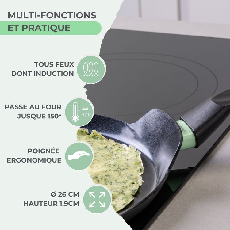 Crêpière 26 cm aluminium revêtement céramique antiadhésif sans PFAS Fackelmann Brandao