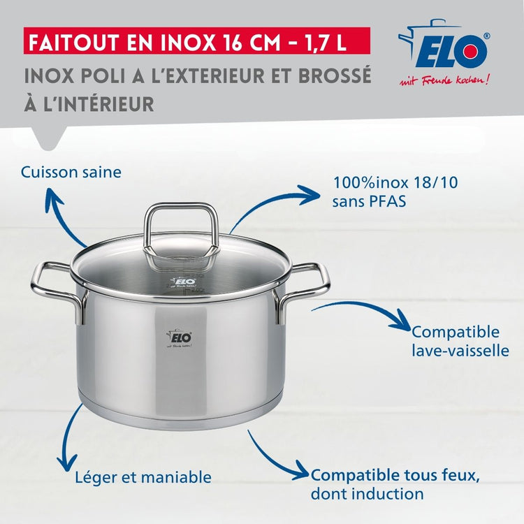Marmite en inox avec couvercle en verre 16 cm Elo Citrin