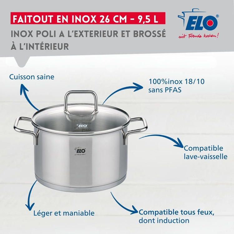 Marmite en inox avec couvercle en verre 26 cm Elo Citrin