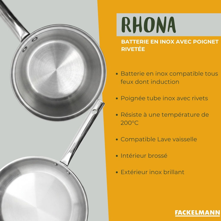 Lot de 4 casseroles 16/18/20/22 cm en inox et 1 poêle à frire 20 cm Fackelmann Rhona