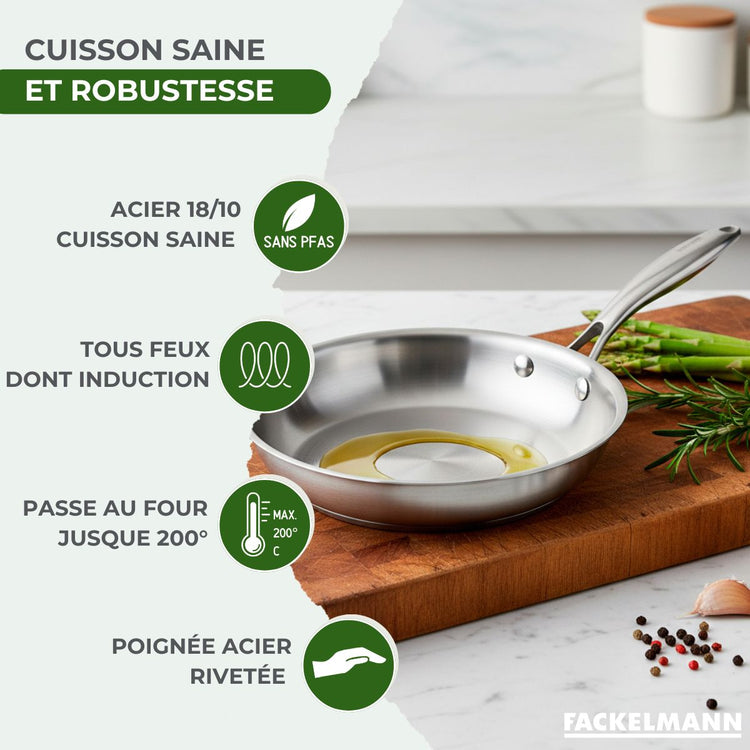 Lot poêles à Frire 24 et 26 cm, Casseroles 14 16 et 18 cm inox 18/10 Triply Fackelmann Vita3