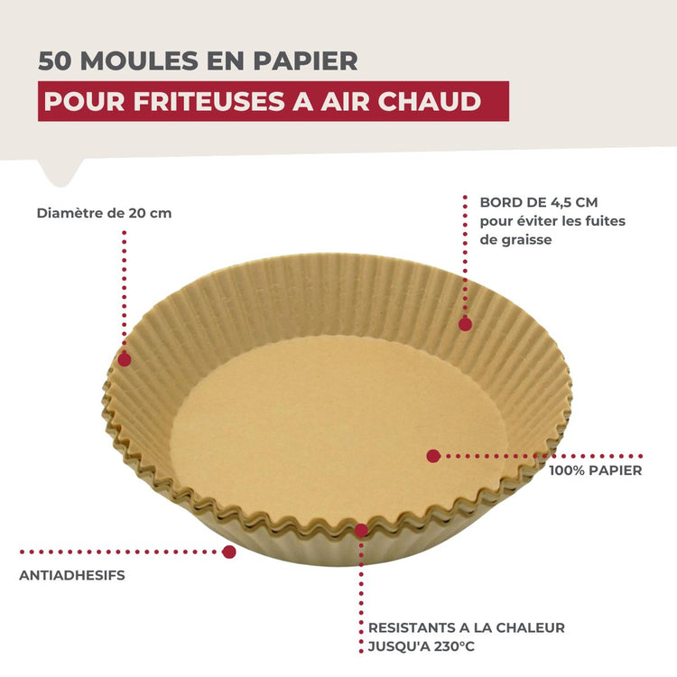 Lot de 300 Moules en papier air fryer ronds 20 cm Fackelmann