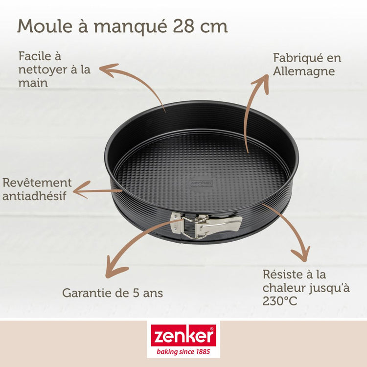Lot comprenant 1 Moule à manqué 28 cm, 1 spatule Zenker et 2 bols à mixer en inox Fackelmann