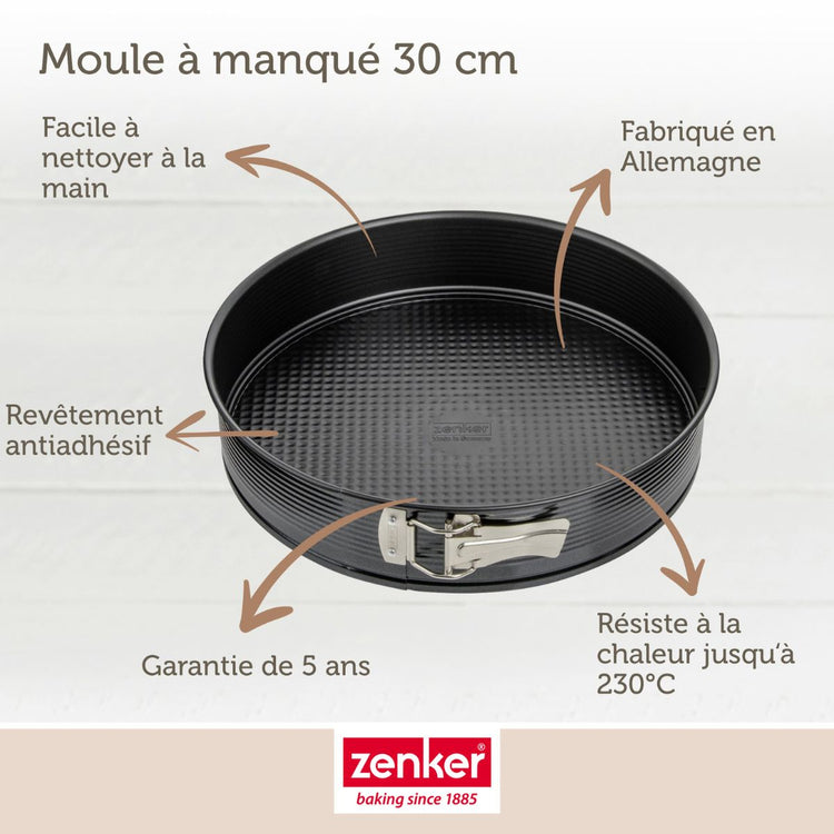 Lot comprenant 1 Moule à manqué 30 cm, 1 spatule Zenker et 2 bols à mixer en inox Fackelmann
