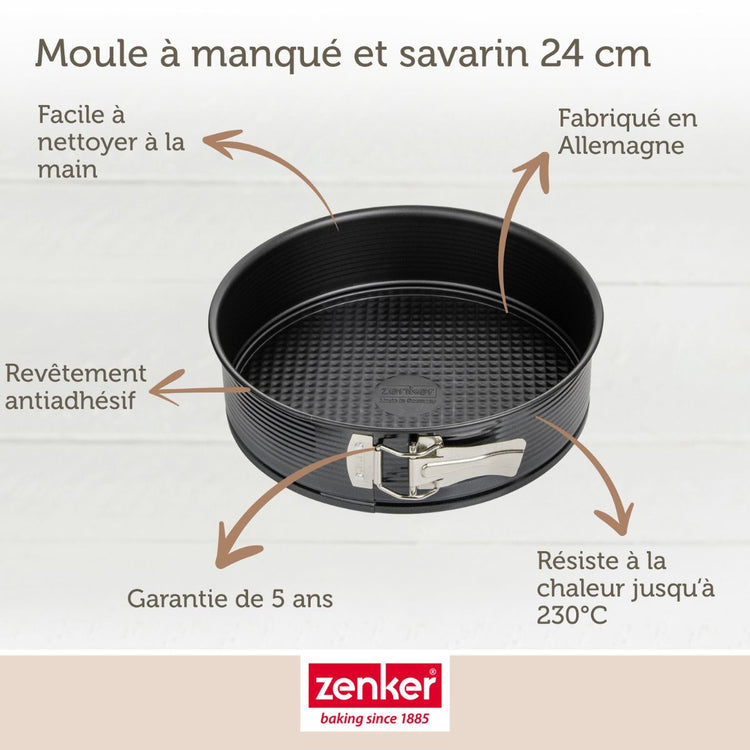 Lot comprenant 1 Moule à manqué et à savarin 24 cm, 1 spatule Zenker et 2 bols à mixer en inox Fackelmann
