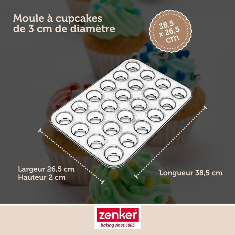 Ensemble comprenant 1 moule muffin 24 empreintes, 1 spatule Zenker et 2 bols à mixer en inox Fackelmann