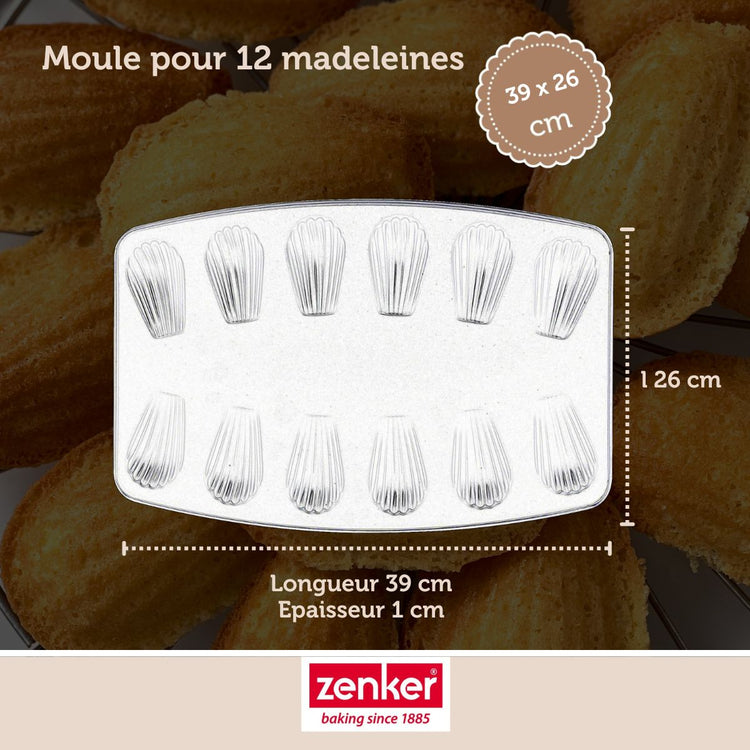Set pâtisserie moule à 12 madeleines, 2 bols à mixer et 1 spatule Zenker