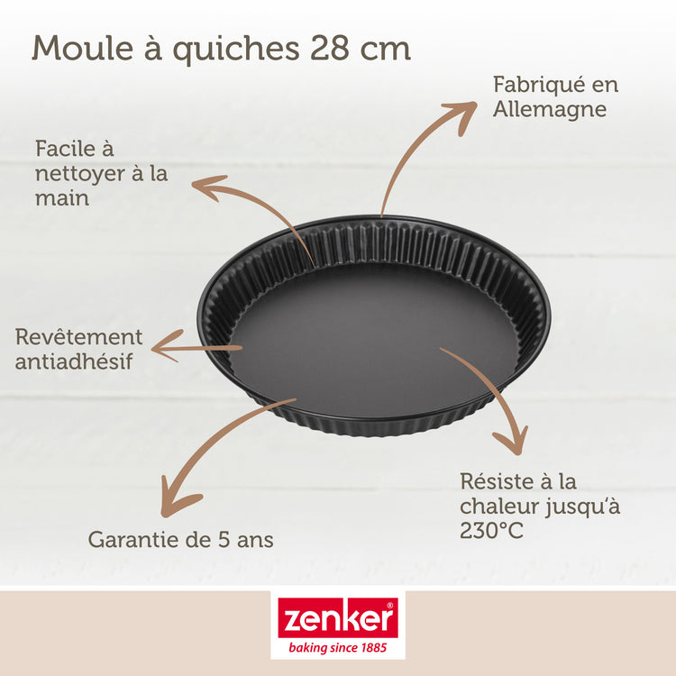 Set pâtisserie avec moule à quiche Lorraine 28 cm, 2 bols à mixer et 1 spatule Zenker