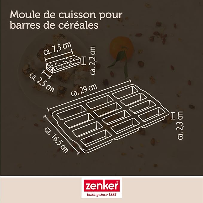Set pâtisserie avec moule pour 12 barres de céréales, 2 bols à mixer, verre mesureur et spatule Zenker