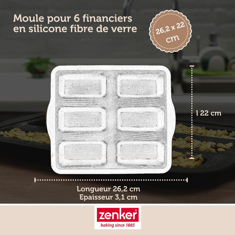Set pâtisserie avec moule à 6 financiers silicone, 2 bols à mixer, verre mesureur et spatule Zenker