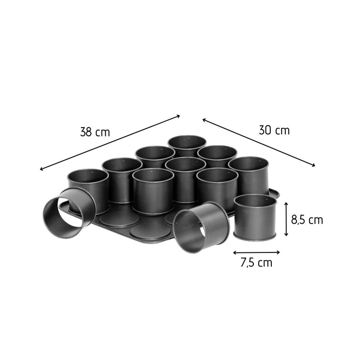 Set à pâtisserie 1 plaque de 12 mini-moules 2 bols à mixer 1 verre mesureur et 1 spatule Zenker Black Metallic