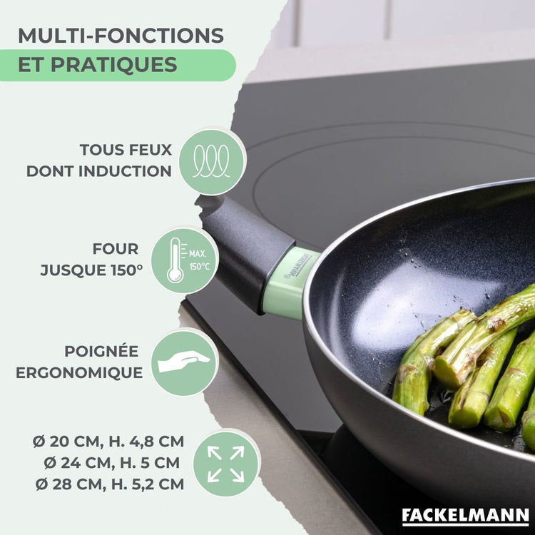 Set de 3 poêles antiadhésives céramique 20, 24 et 28 cm Fackelmann Brandao