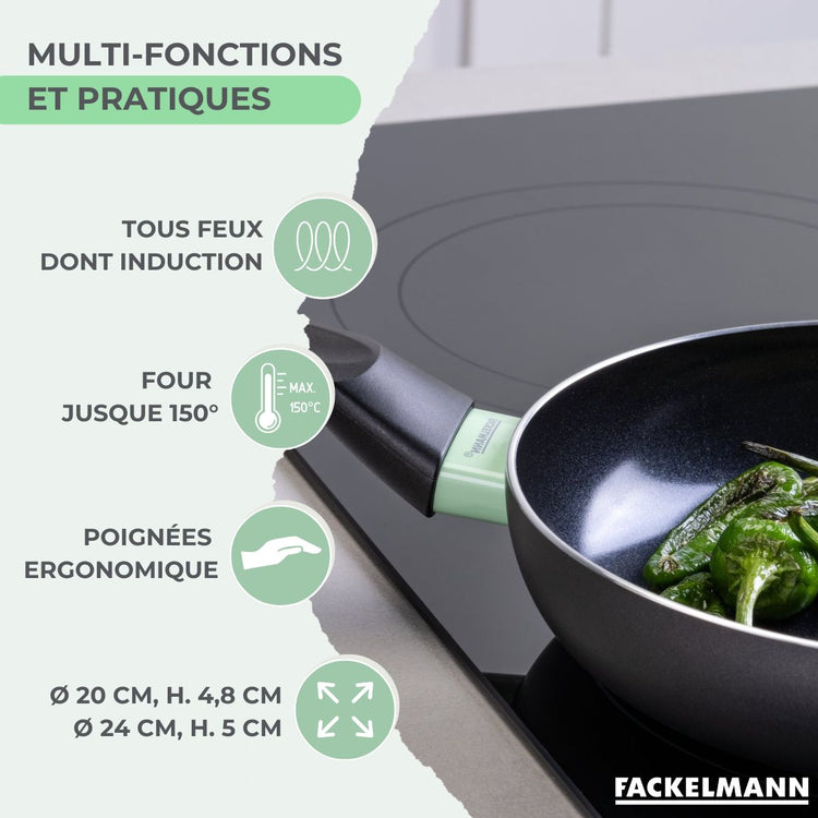 Ensemble de 2 poêles de 20 et 24 cm et 6 ustensiles Fackelmann Brandao