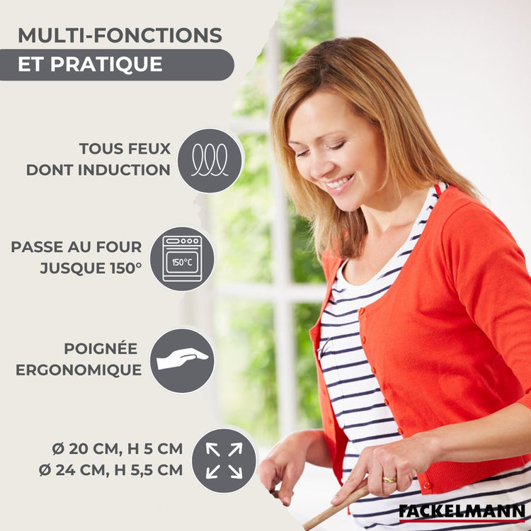 Set 2 poêles 20 et 24 cm en inox et 6 ustensiles Fackelmann Geneva
