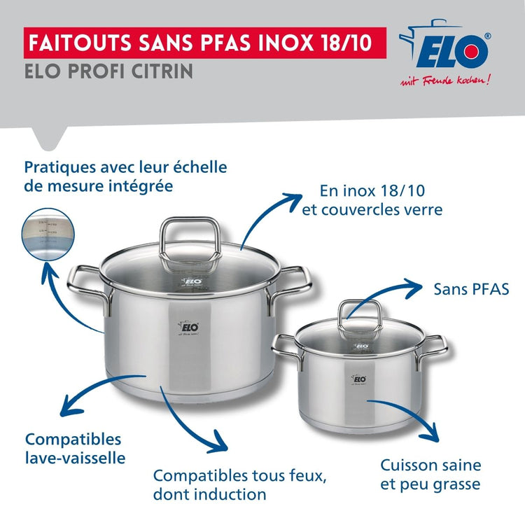 Ensemble de 1 Poêle de cuisson 28 cm et 2 faitouts 14 et 20 cm Elo Profi Citrin