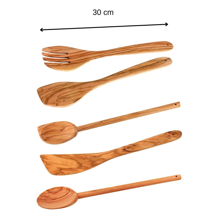 Ensemble de couverts à salade, cuillères et spatule Fackelmann Édition Bois d'olivier