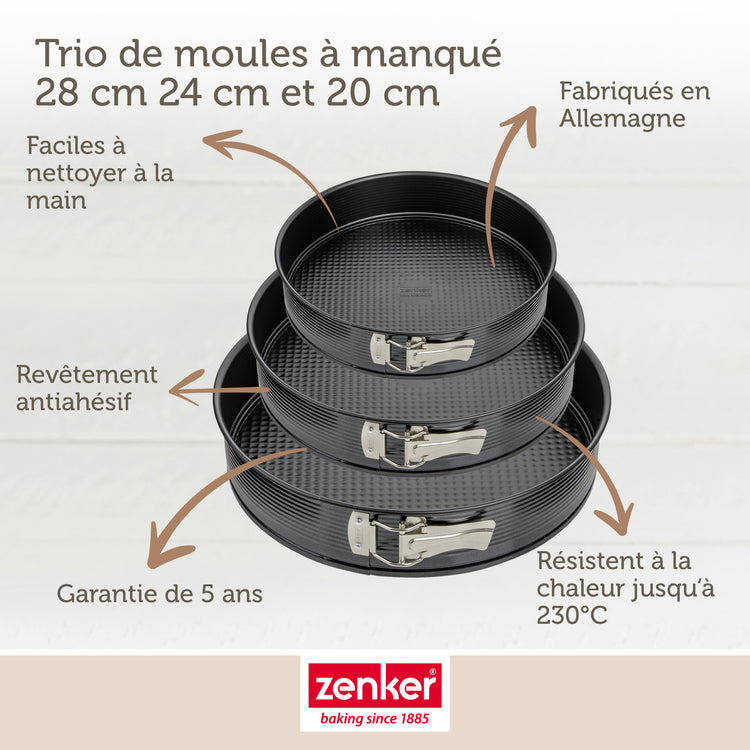 Set de 3 moules à charnière ronds de 20 cm 24 cm et 28 cm Zenker Black Metallic